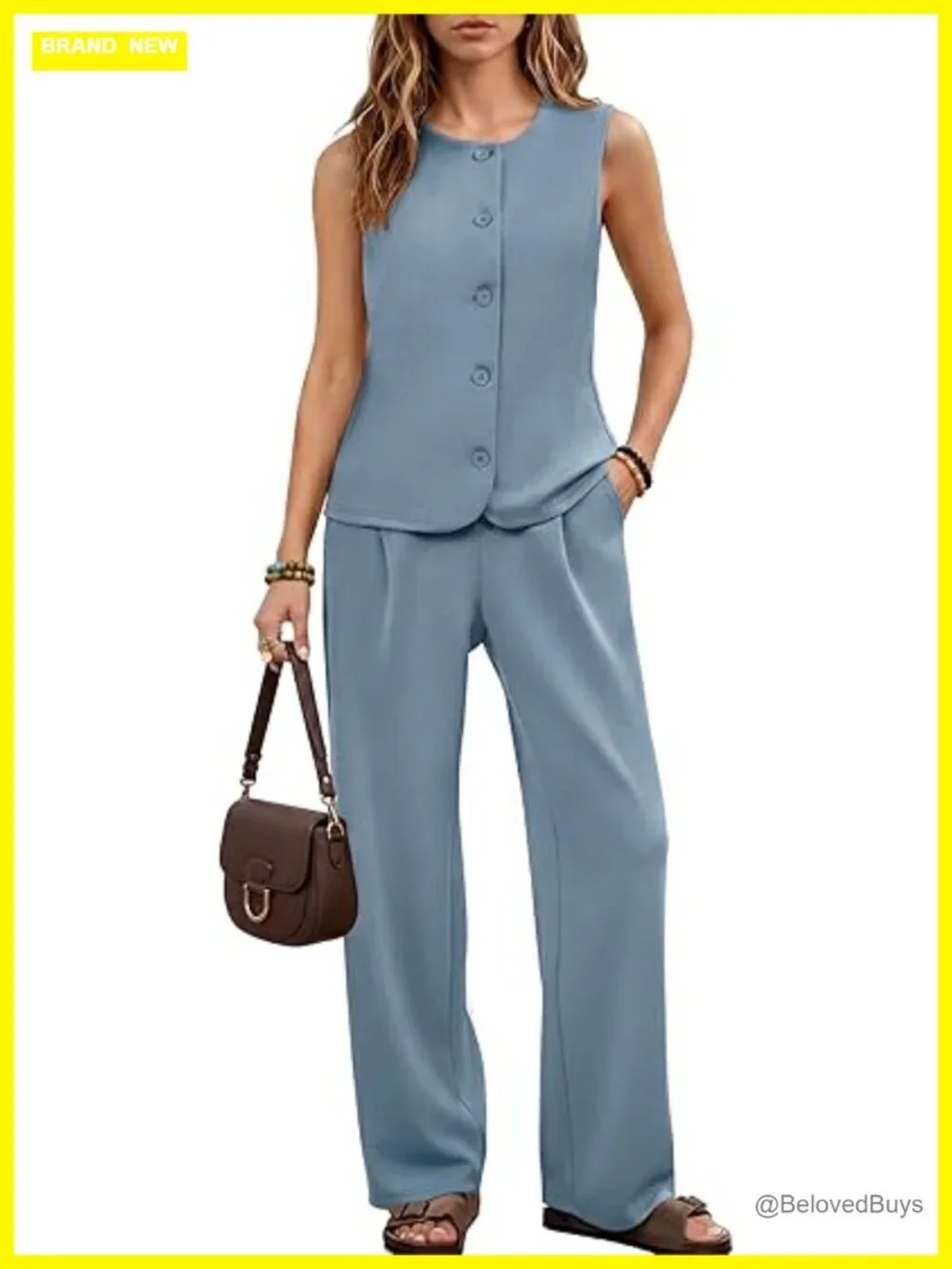 2 Piece Outfit Vest and Wide Leg Pants Set Dressy Casual Work Matching Set